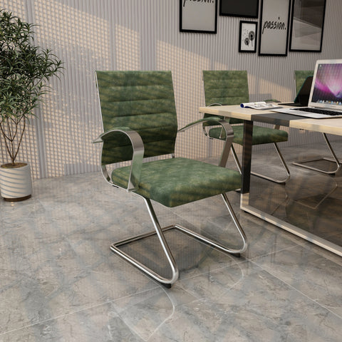 Benmar Mid-Back Office Conference Chair Upholstered in Leather with Stainless Steel Sled Base
