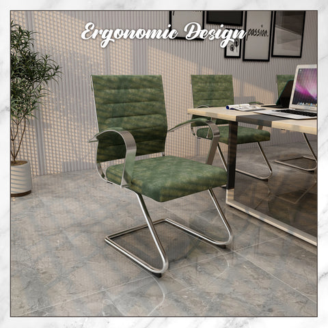 Benmar Mid-Back Office Conference Chair Upholstered in Leather with Stainless Steel Sled Base