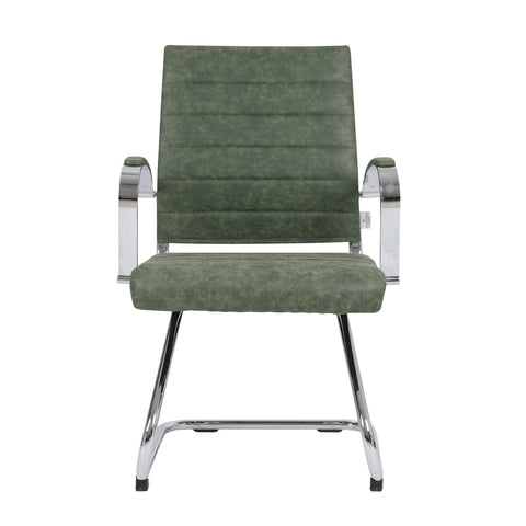 Benmar Mid-Back Office Conference Chair Upholstered in Leather with Stainless Steel Sled Base