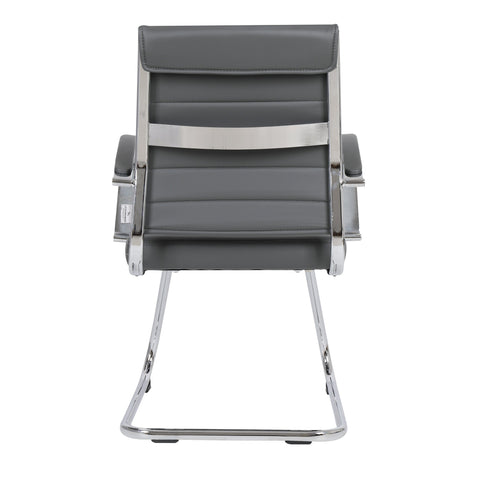 Benmar Mid-Back Office Conference Chair Upholstered in Leather with Stainless Steel Sled Base