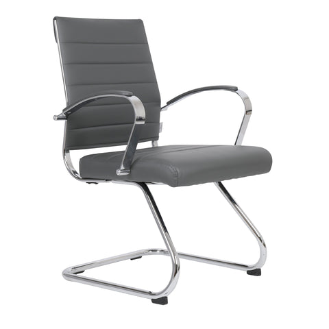 Benmar Mid-Back Office Conference Chair Upholstered in Leather with Stainless Steel Sled Base
