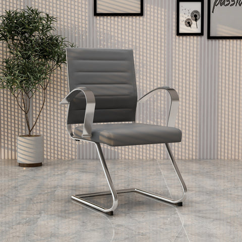 Benmar Mid-Back Office Conference Chair Upholstered in Leather with Stainless Steel Sled Base