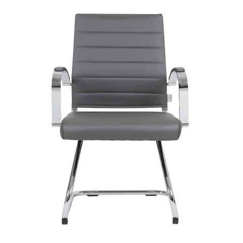 Benmar Mid-Back Office Conference Chair Upholstered in Leather with Stainless Steel Sled Base