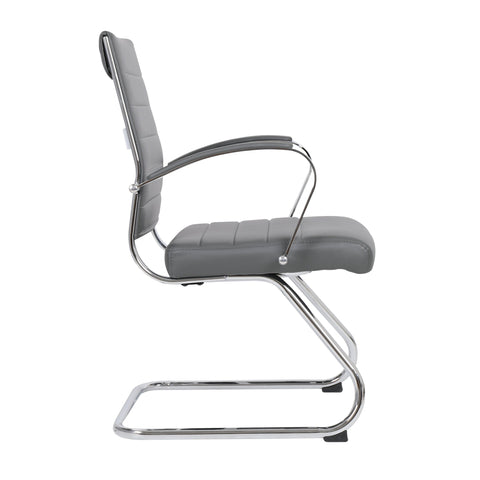 Benmar Mid-Back Office Conference Chair Upholstered in Leather with Stainless Steel Sled Base