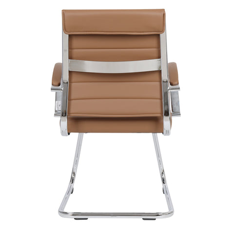 Benmar Mid-Back Office Conference Chair Upholstered in Leather with Stainless Steel Sled Base
