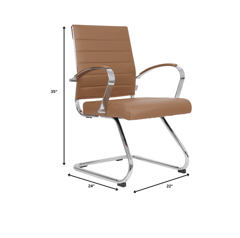 Benmar Mid-Back Office Conference Chair Upholstered in Leather with Stainless Steel Sled Base