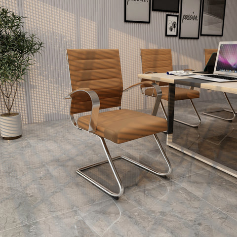 Benmar Mid-Back Office Conference Chair Upholstered in Leather with Stainless Steel Sled Base