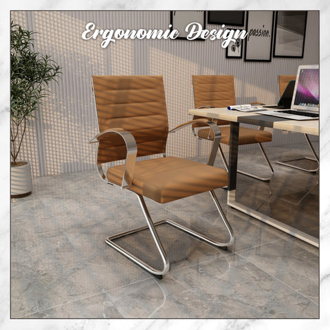 Benmar Mid-Back Office Conference Chair Upholstered in Leather with Stainless Steel Sled Base