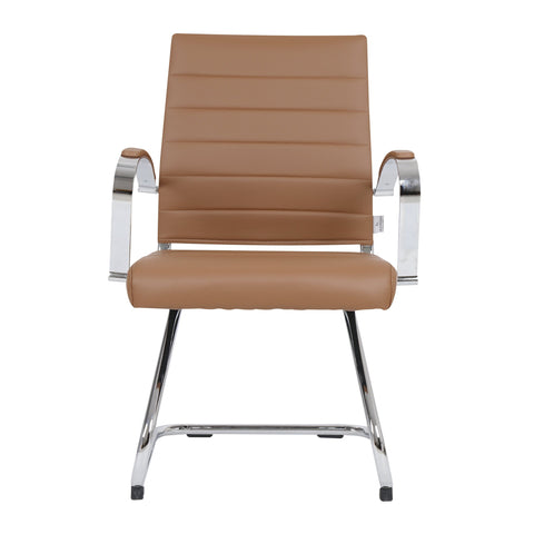 Benmar Mid-Back Office Conference Chair Upholstered in Leather with Stainless Steel Sled Base