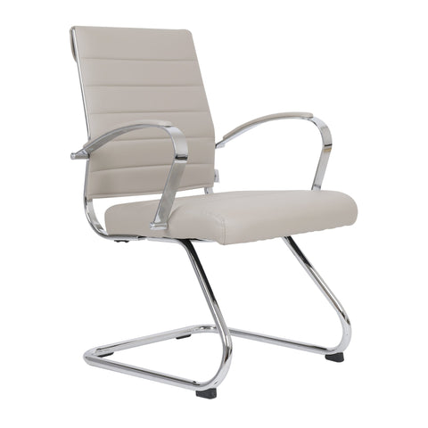 Benmar Mid-Back Office Conference Chair Upholstered in Leather with Stainless Steel Sled Base