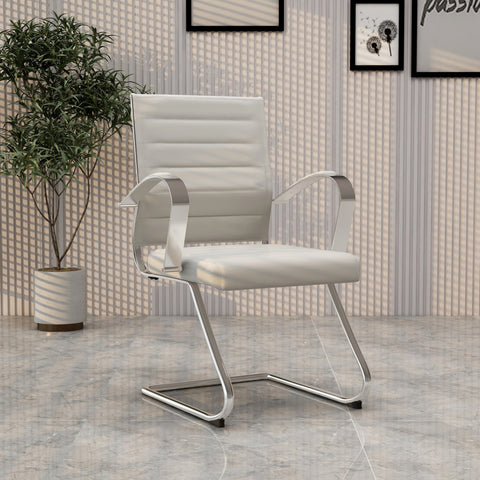 Benmar Mid-Back Office Conference Chair Upholstered in Leather with Stainless Steel Sled Base