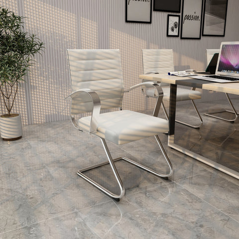 Benmar Mid-Back Office Conference Chair Upholstered in Leather with Stainless Steel Sled Base
