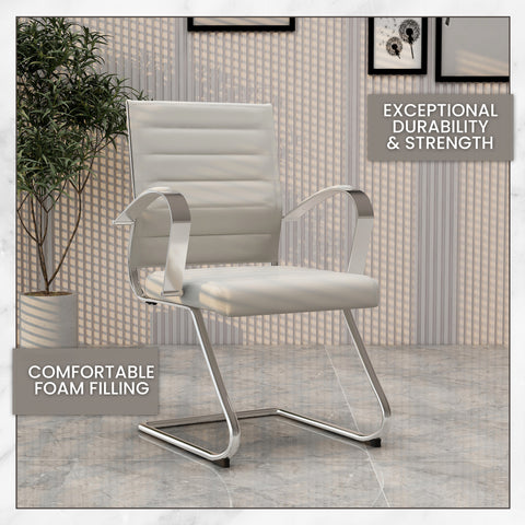 Benmar Mid-Back Office Conference Chair Upholstered in Leather with Stainless Steel Sled Base