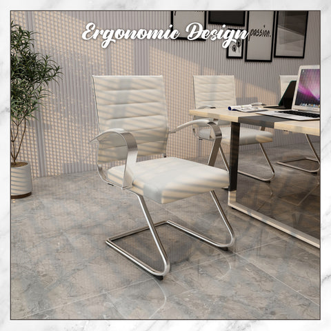 Benmar Mid-Back Office Conference Chair Upholstered in Leather with Stainless Steel Sled Base