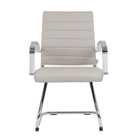 Benmar Mid-Back Office Conference Chair Upholstered in Leather with Stainless Steel Sled Base