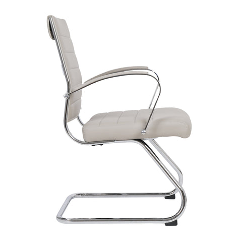 Benmar Mid-Back Office Conference Chair Upholstered in Leather with Stainless Steel Sled Base