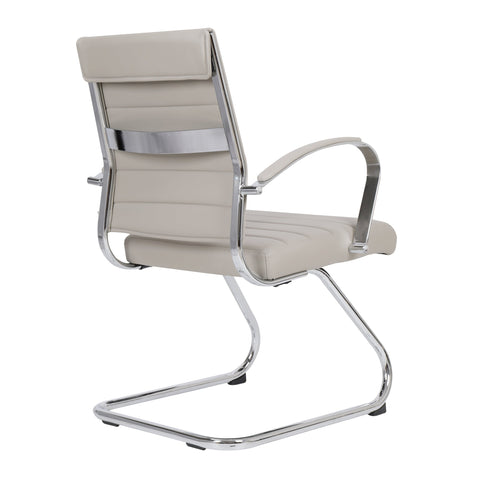 Benmar Mid-Back Office Conference Chair Upholstered in Leather with Stainless Steel Sled Base