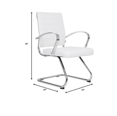 Benmar Mid-Back Office Conference Chair Upholstered in Leather with Stainless Steel Sled Base