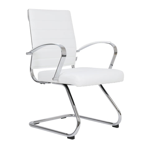 Benmar Mid-Back Office Conference Chair Upholstered in Leather with Stainless Steel Sled Base