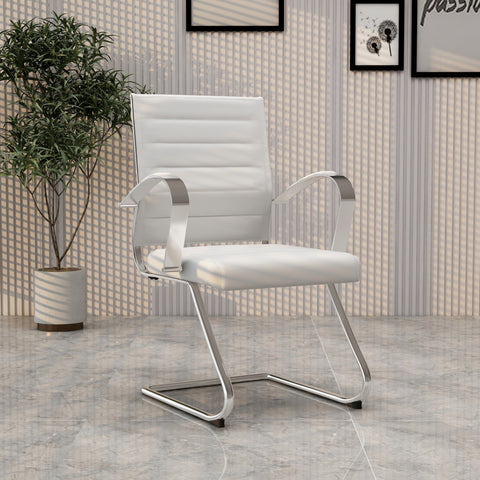 Benmar Mid-Back Office Conference Chair Upholstered in Leather with Stainless Steel Sled Base