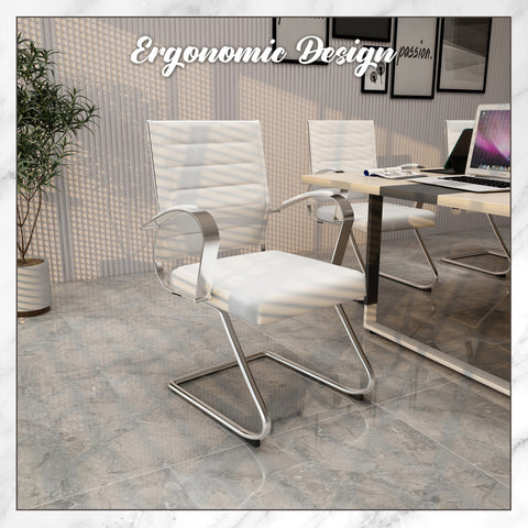 Benmar Mid-Back Office Conference Chair Upholstered in Leather with Stainless Steel Sled Base