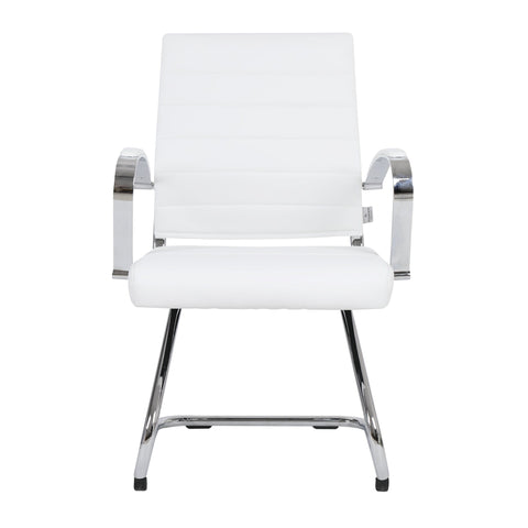 Benmar Mid-Back Office Conference Chair Upholstered in Leather with Stainless Steel Sled Base