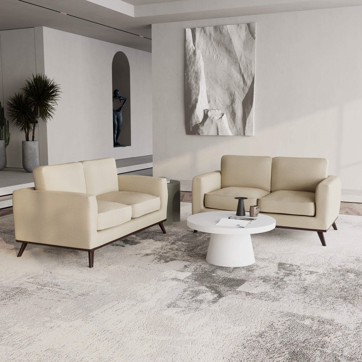 Birch Wood Base Leather/Mesh Loveseat - Chester Collection
