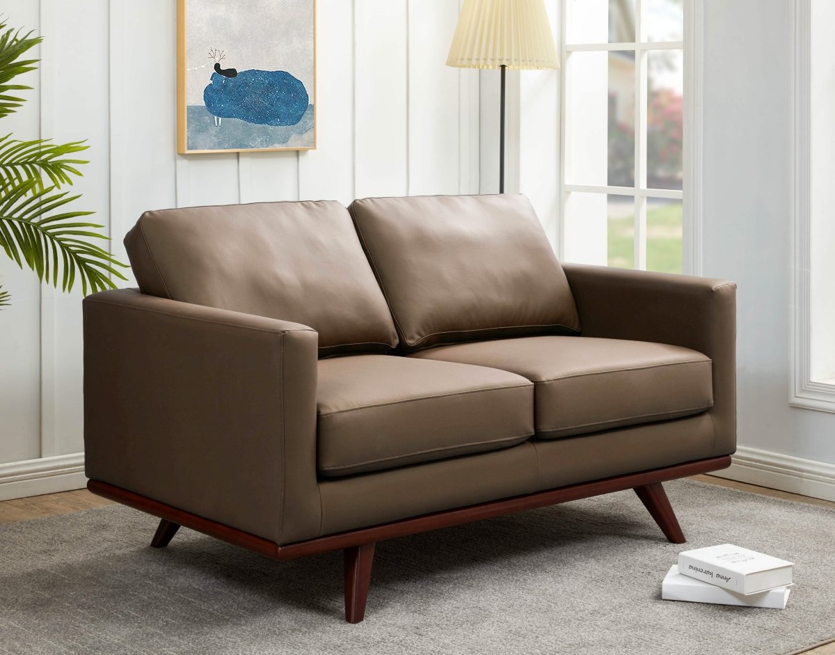 Birch Wood Base Leather/Mesh Loveseat - Chester Collection