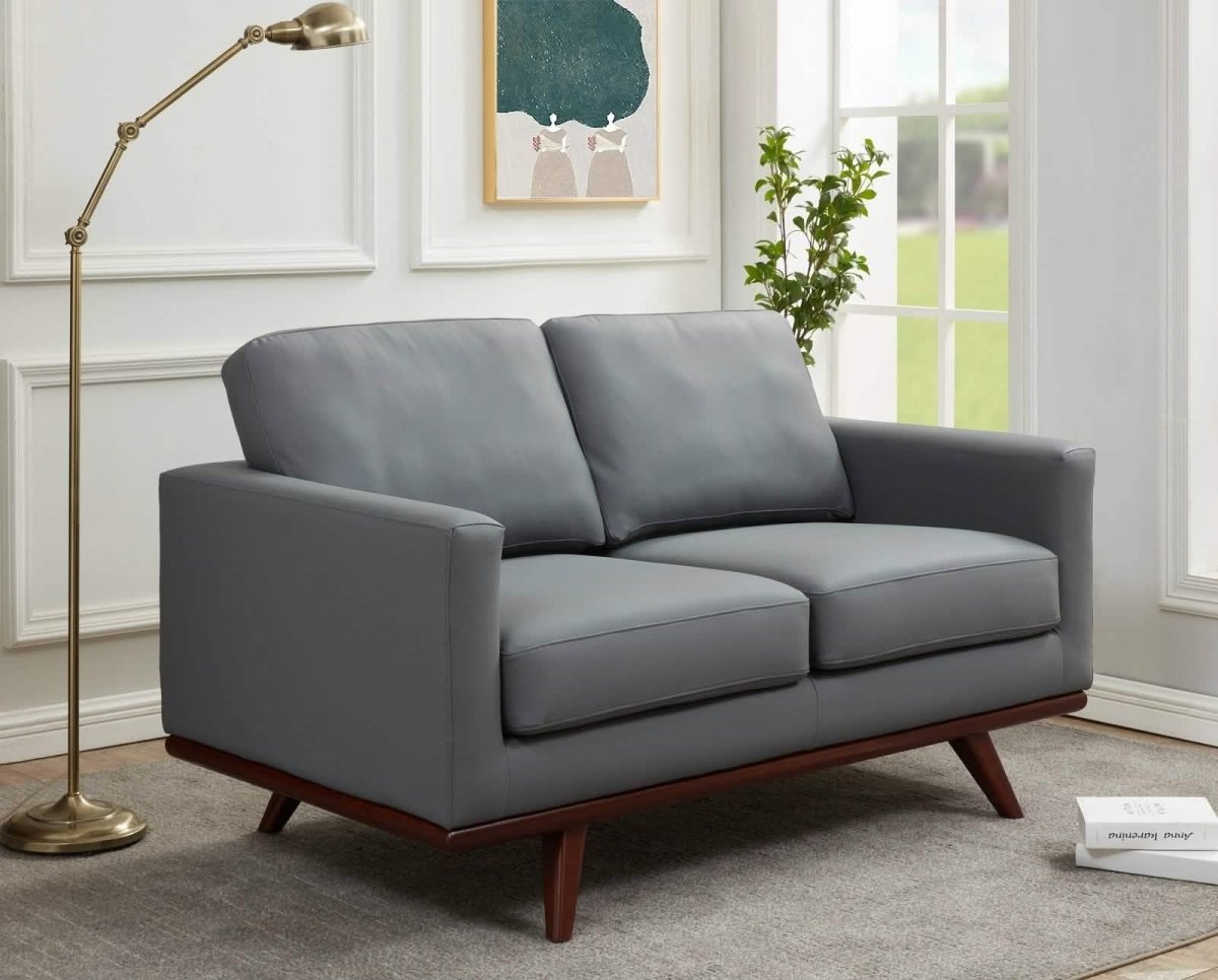 Birch Wood Base Leather/Mesh Loveseat - Chester Collection