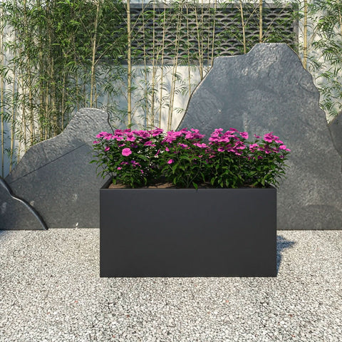 Bloom Mid-Century Modern Rectangular Fiberstone and MGO Clay Planter for Indoor and Outdoor