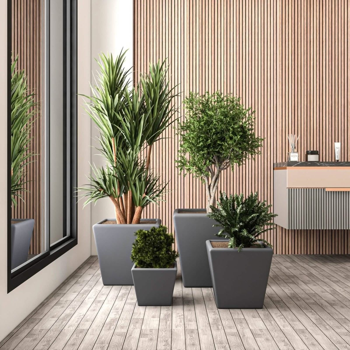 Blossom 4 - Piece Fiberstone, Tapered Square Planter Set