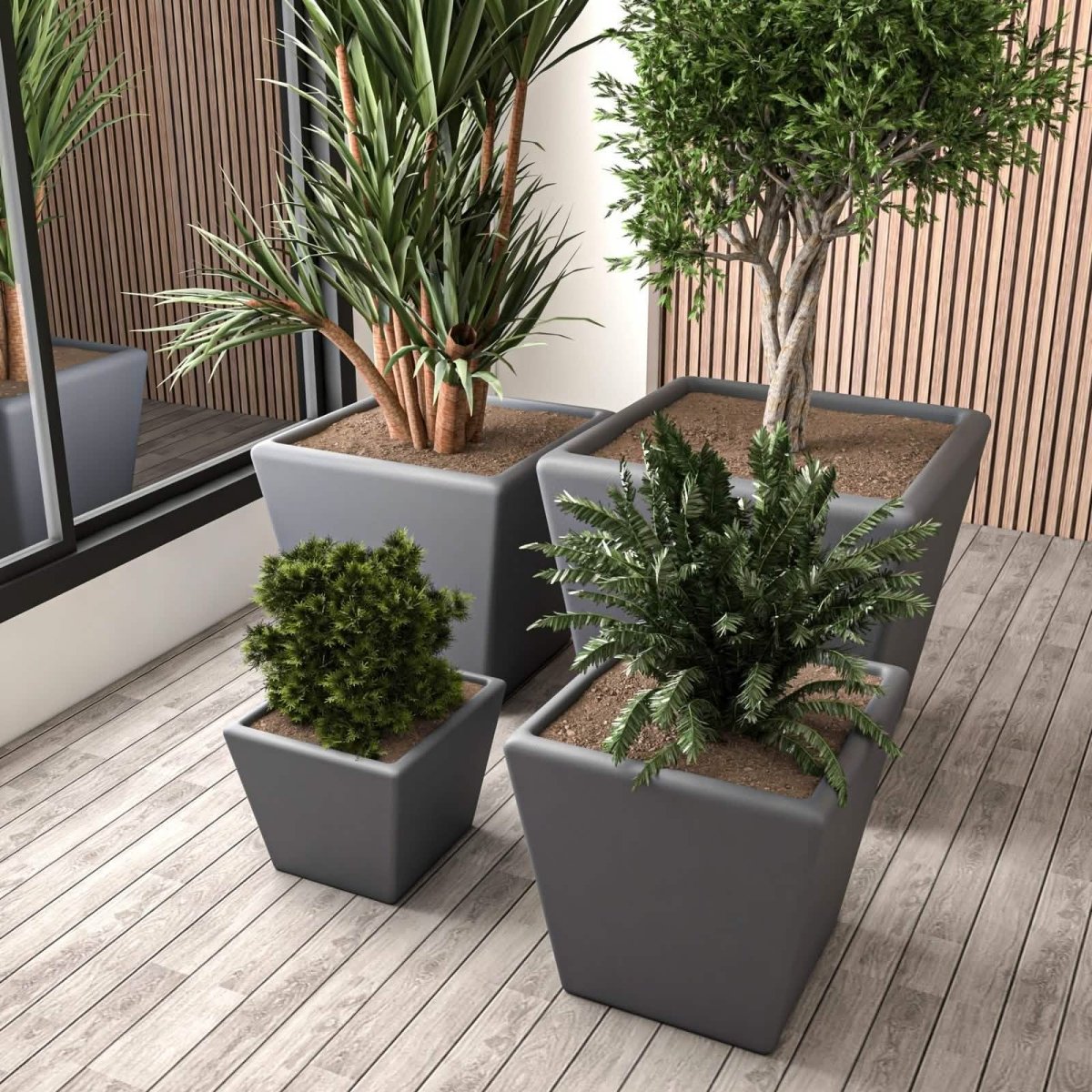 Blossom 4 - Piece Fiberstone, Tapered Square Planter Set
