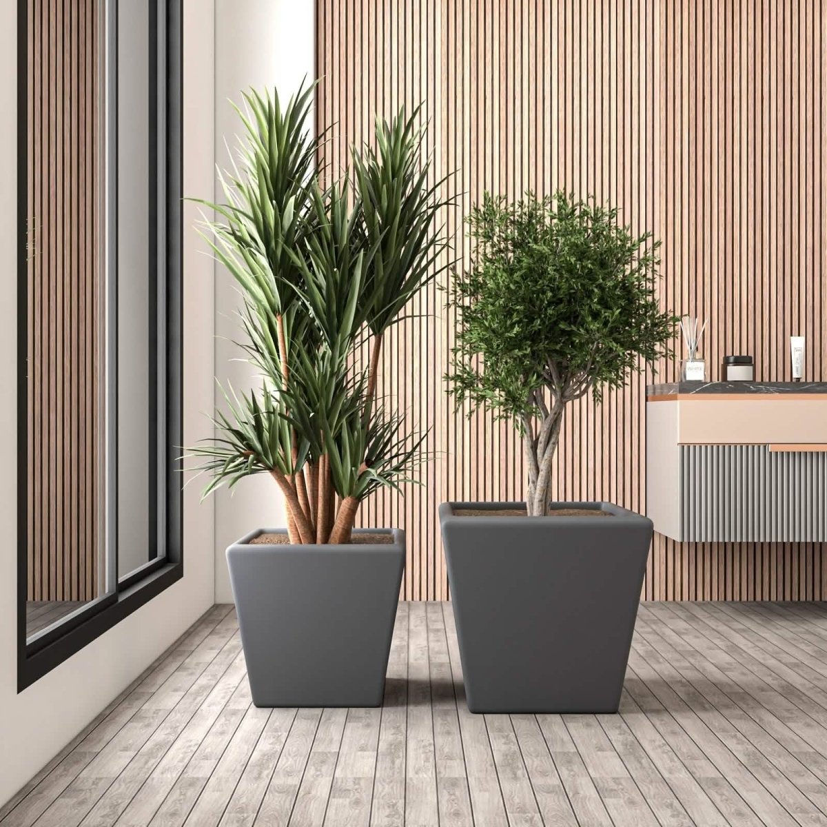 Blossom 4 - Piece Fiberstone, Tapered Square Planter Set