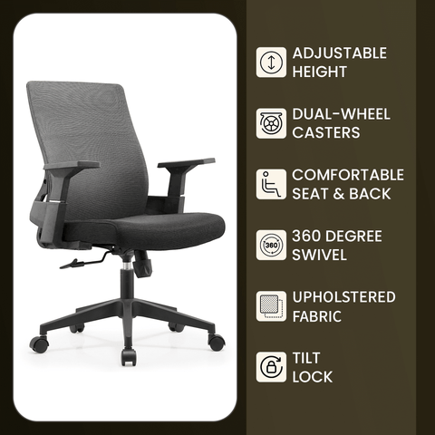 Brio Mid-Back Adjustable Office Chair Upholstered in Cotton