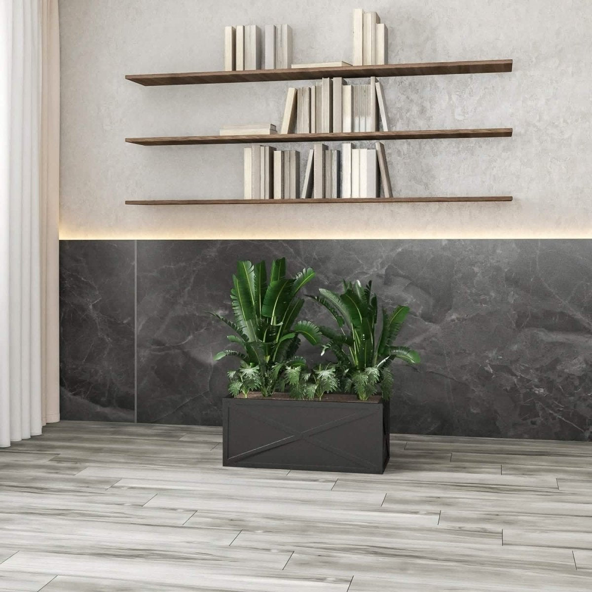 Bonsai Fiberglass and Clay Planter - Rectangular Weather - Resistant Planter Box with Drainage Holes