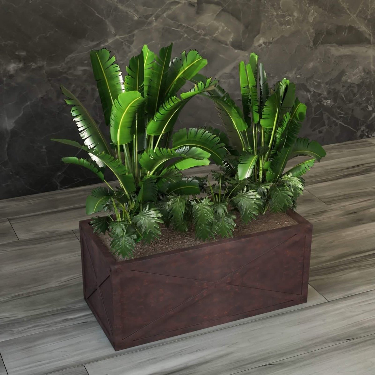 Bonsai Fiberglass and Clay Planter - Rectangular Weather - Resistant Planter Box with Drainage Holes