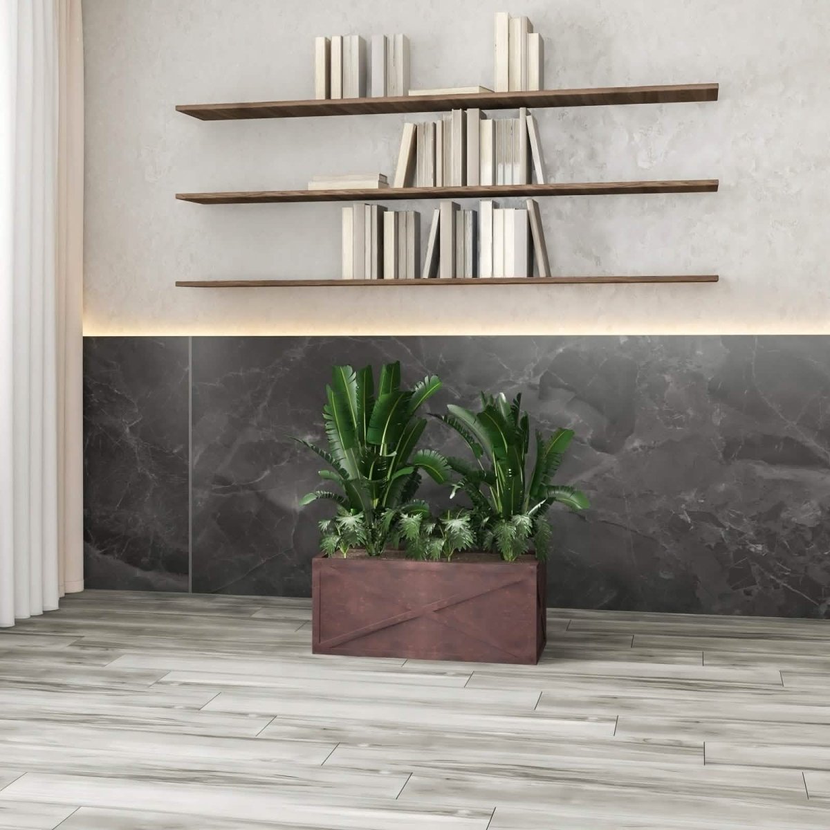 Bonsai Fiberglass and Clay Planter - Rectangular Weather - Resistant Planter Box with Drainage Holes
