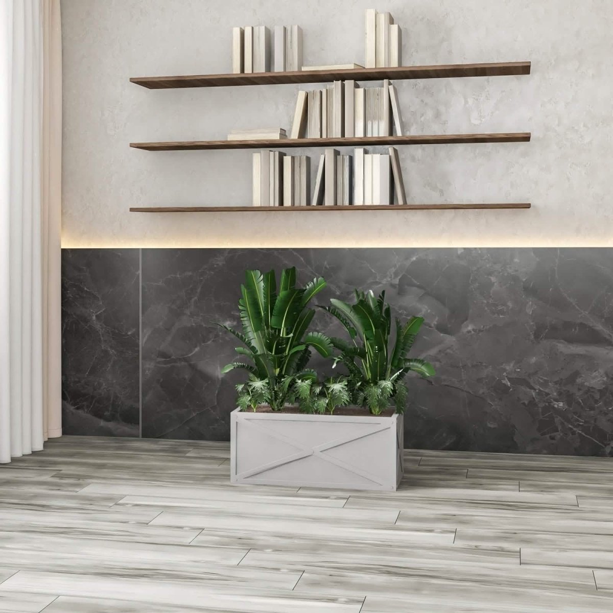 Bonsai Fiberglass and Clay Planter - Rectangular Weather - Resistant Planter Box with Drainage Holes