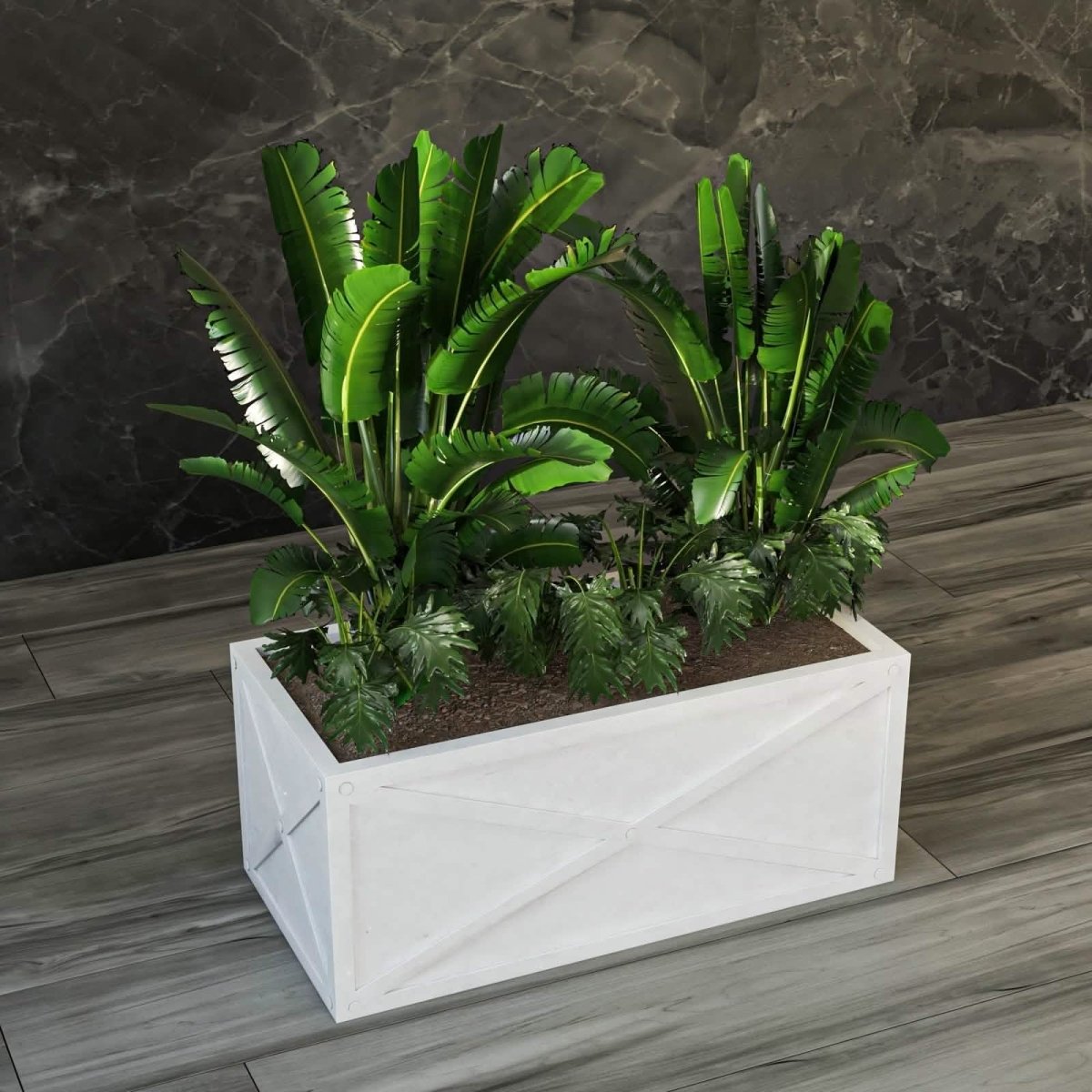 Bonsai Fiberglass and Clay Planter - Rectangular Weather - Resistant Planter Box with Drainage Holes