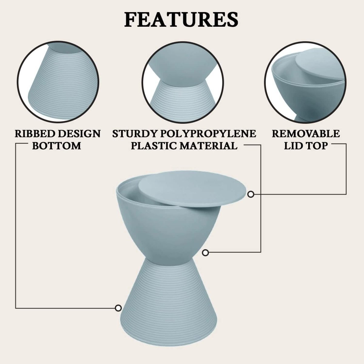 Boyd Storage Round Side End Table in Polypropylene Plastic