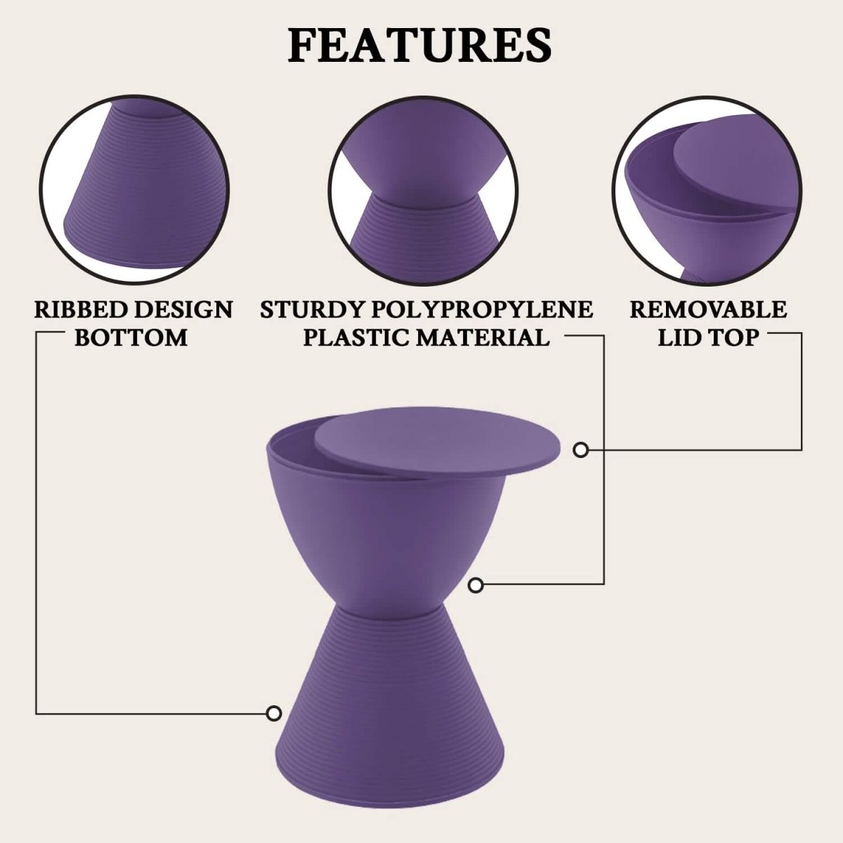 Boyd Storage Round Side End Table in Polypropylene Plastic