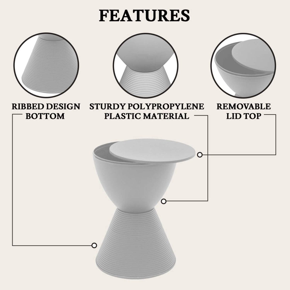 Boyd Storage Round Side End Table in Polypropylene Plastic
