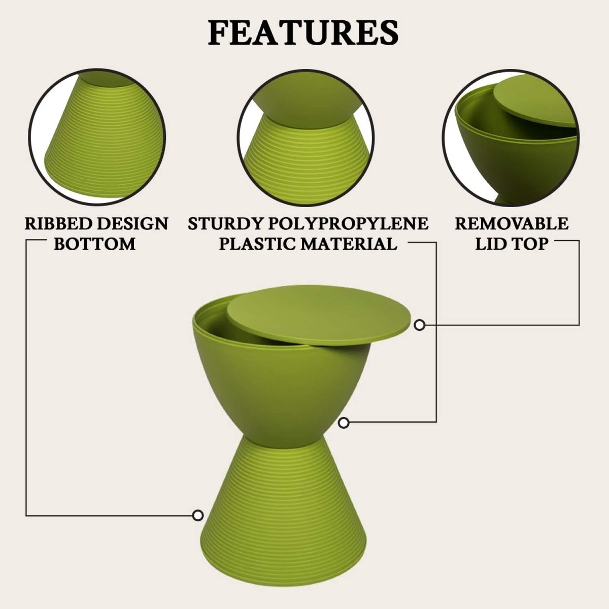 Boyd Storage Round Side End Table in Polypropylene Plastic