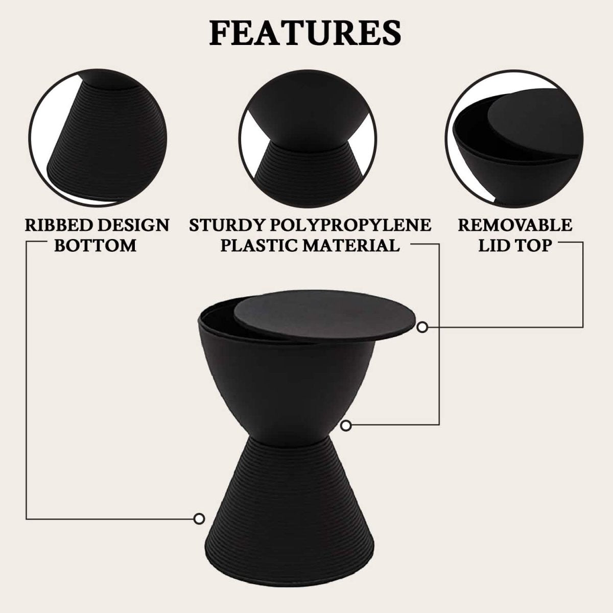 Boyd Storage Round Side End Table in Polypropylene Plastic