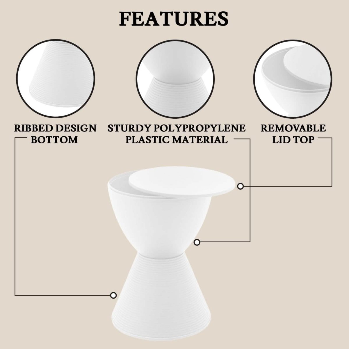 Boyd Storage Round Side End Table in Polypropylene Plastic