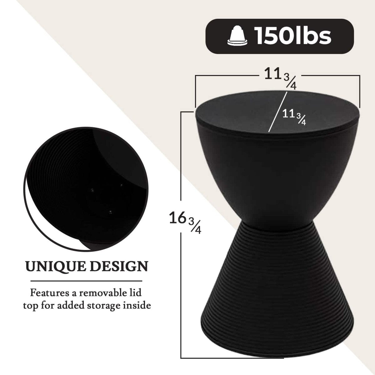 Boyd Storage Round Side End Table in Polypropylene Plastic
