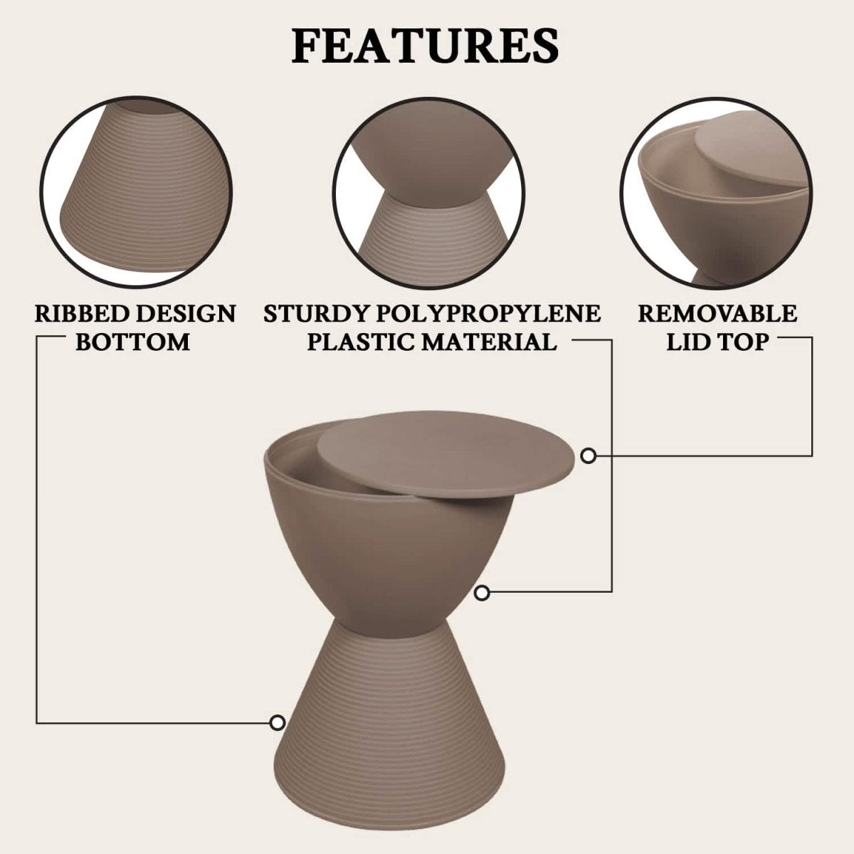 Boyd Storage Round Side End Table in Polypropylene Plastic