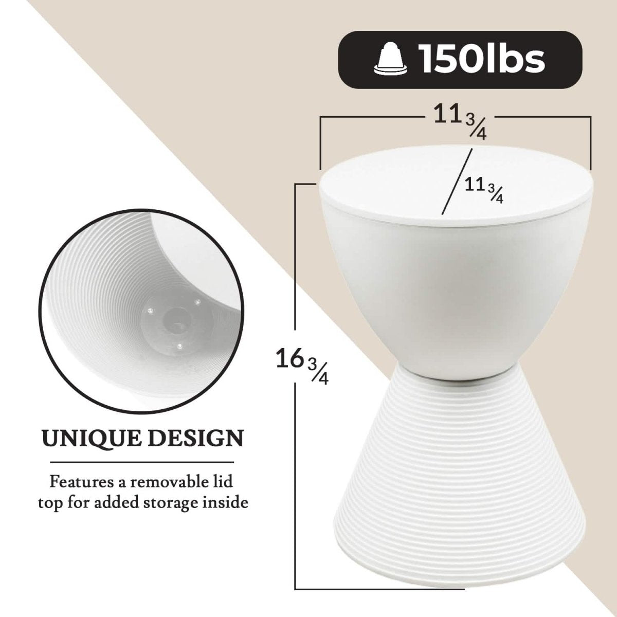 Boyd Storage Round Side End Table in Polypropylene Plastic