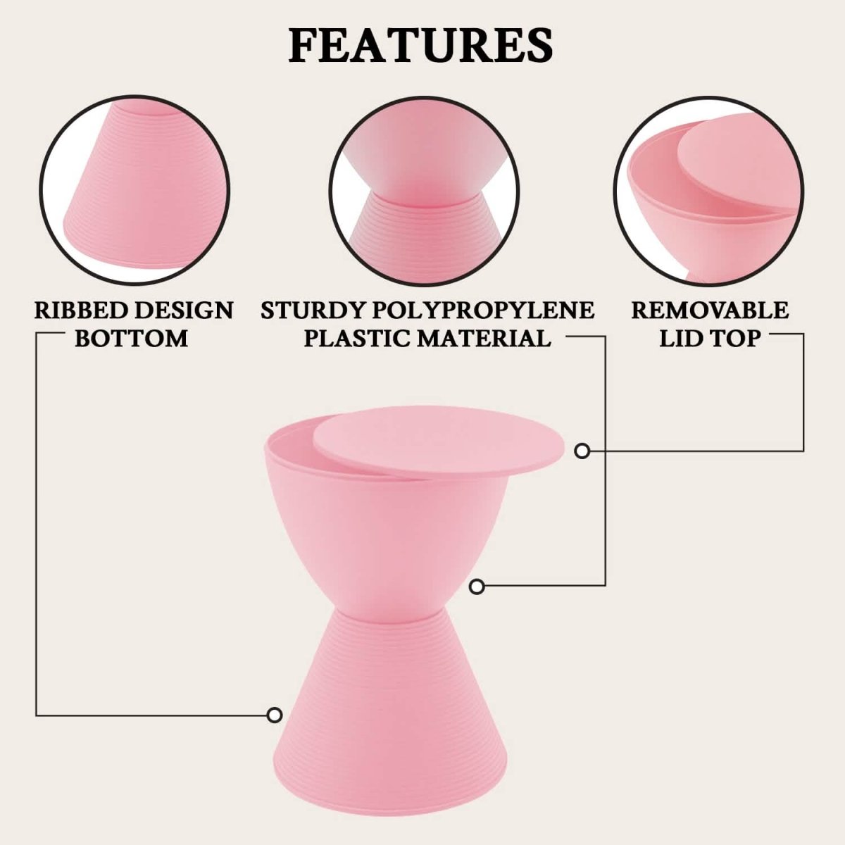 Boyd Storage Round Side End Table in Polypropylene Plastic