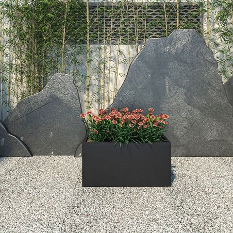 Bloom Mid-Century Modern Rectangular Fiberstone and MGO Clay Planter for Indoor and Outdoor